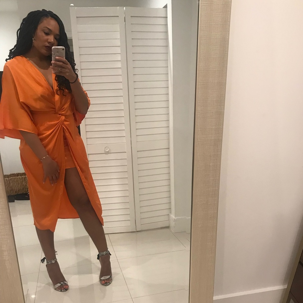 Orange Satin-Like Cocktail Dress